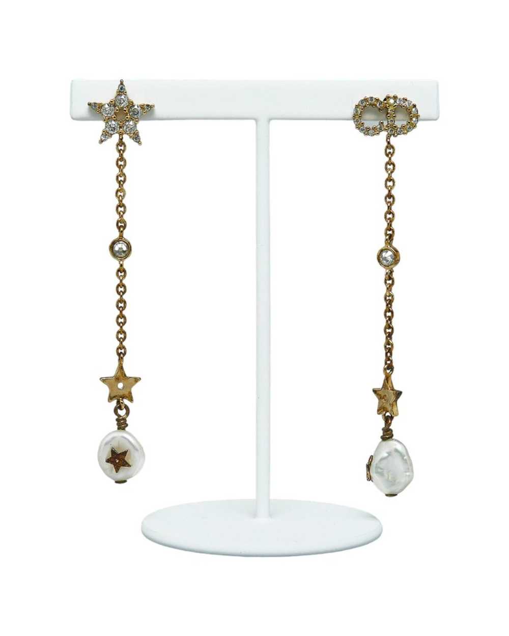 Dior Gold Dior CD Star Faux Pearl Drop Earrings - image 2