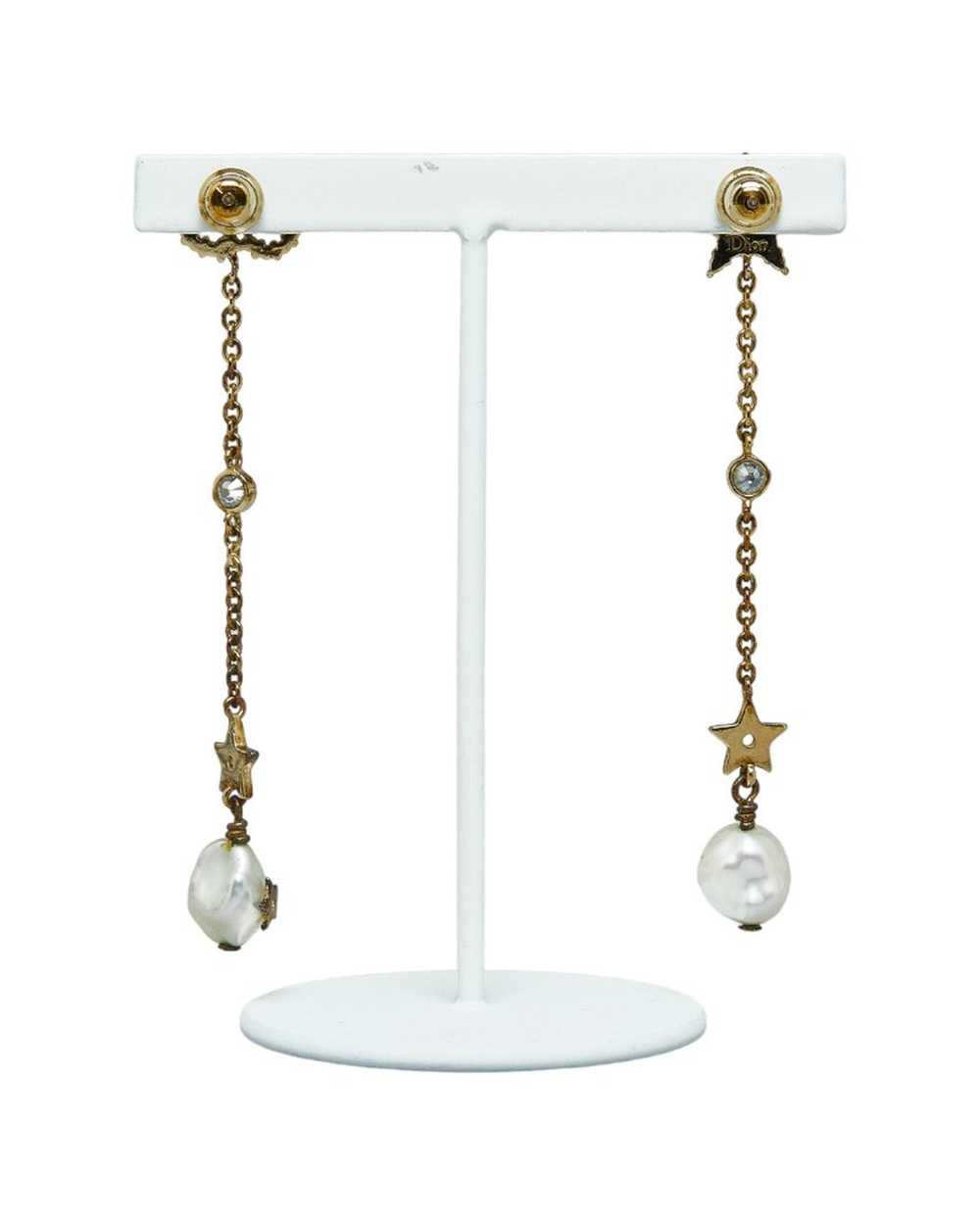 Dior Gold Dior CD Star Faux Pearl Drop Earrings - image 3