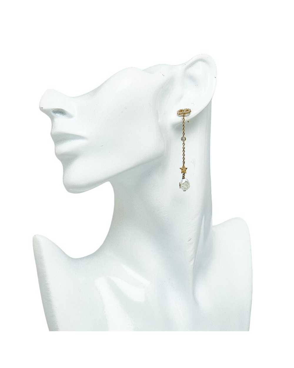 Dior Gold Dior CD Star Faux Pearl Drop Earrings - image 5