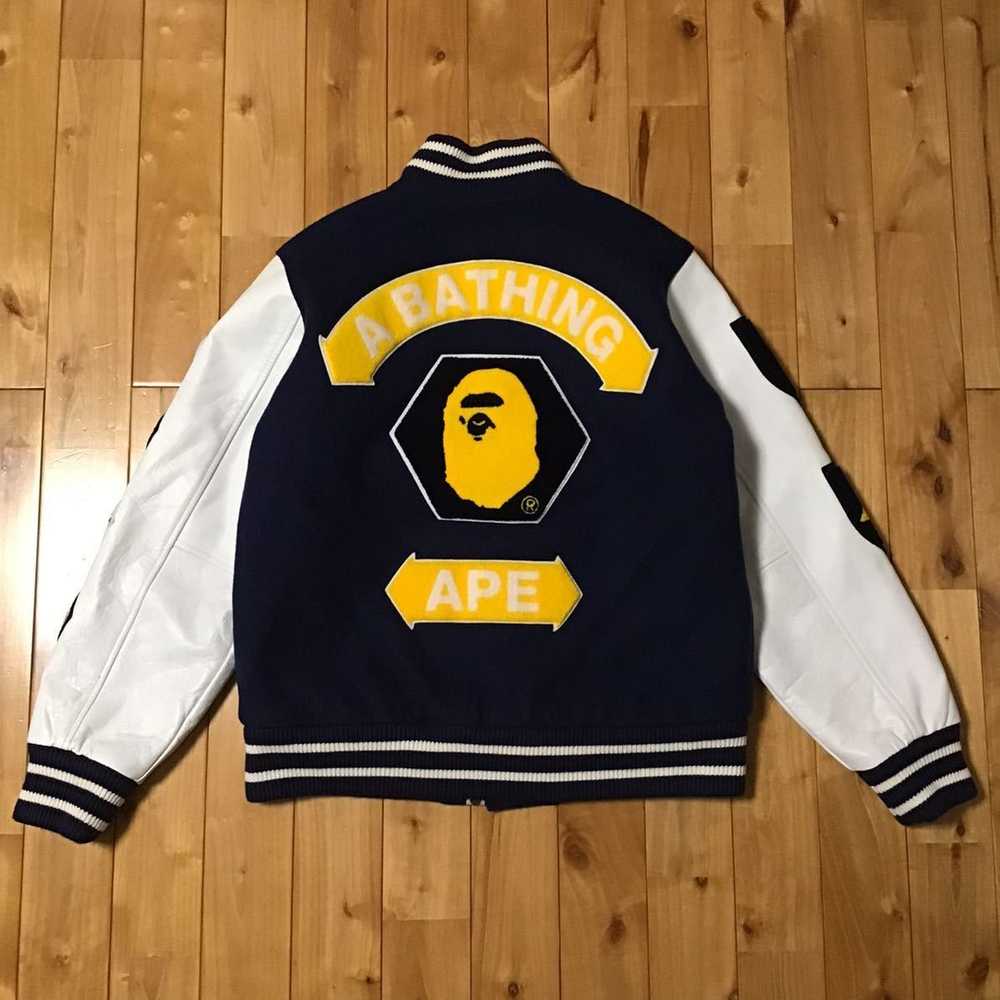 Bape BAPE Sleeve leather BAPE LOGO varsity jacket… - image 3