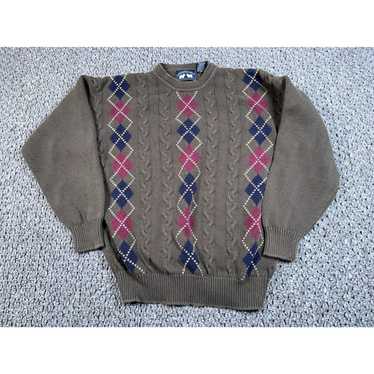 Olive VTG Preppy Cable Knit Argyle Pattern Sweater