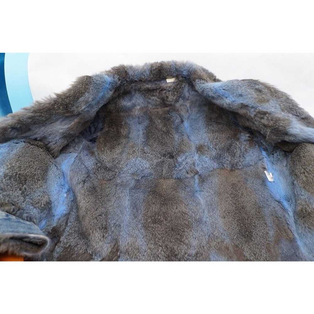 Women Denim Trucker jacket with real rabbit fur l… - image 8