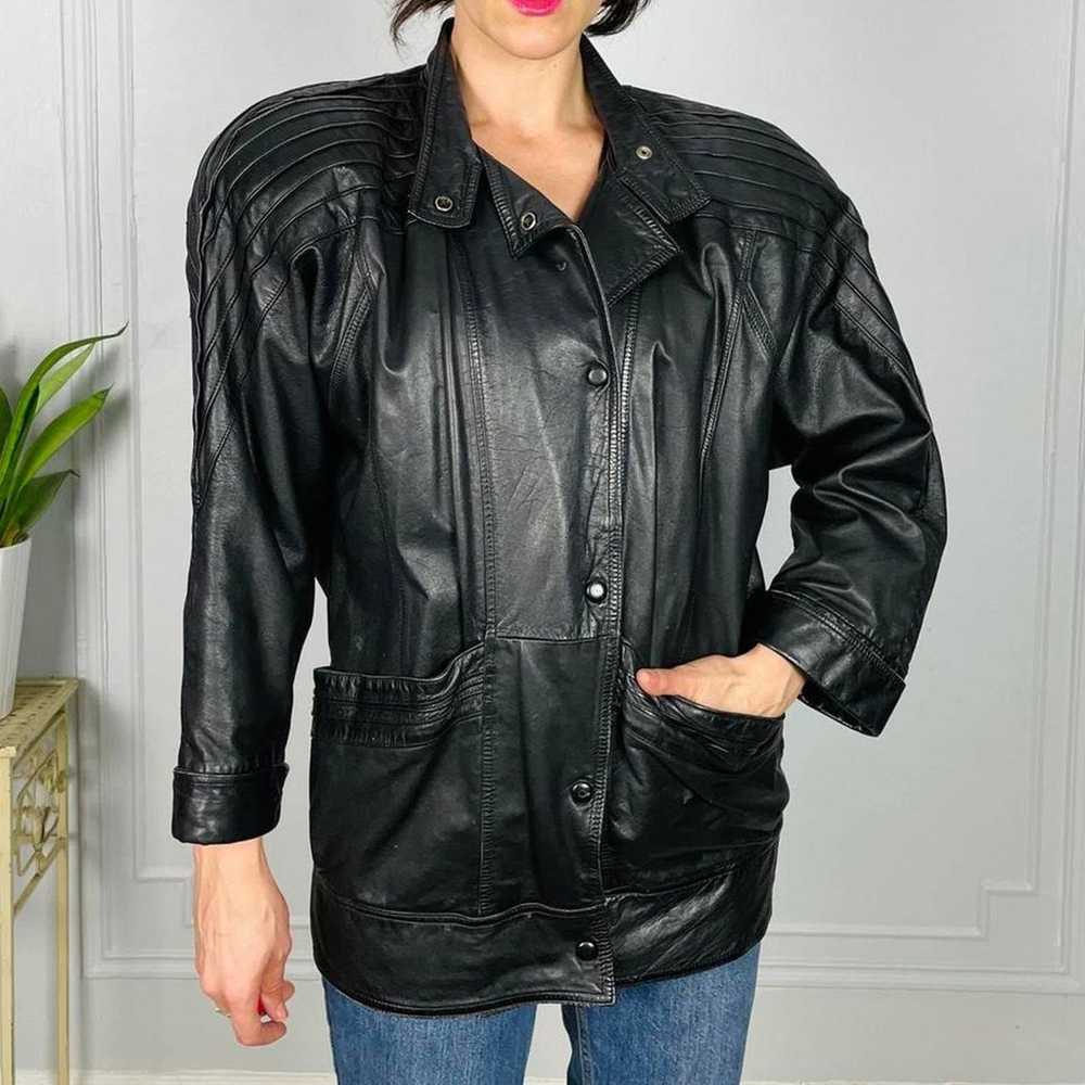 VINTAGE 80s black leather jacket - image 2