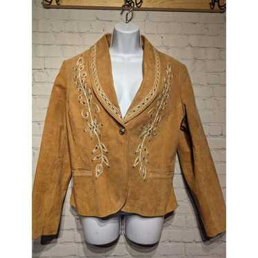 Vintage leather embroidered jacket blazer xl - image 1
