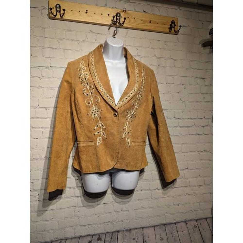 Vintage leather embroidered jacket blazer xl - image 2