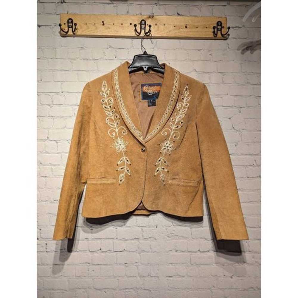 Vintage leather embroidered jacket blazer xl - image 3