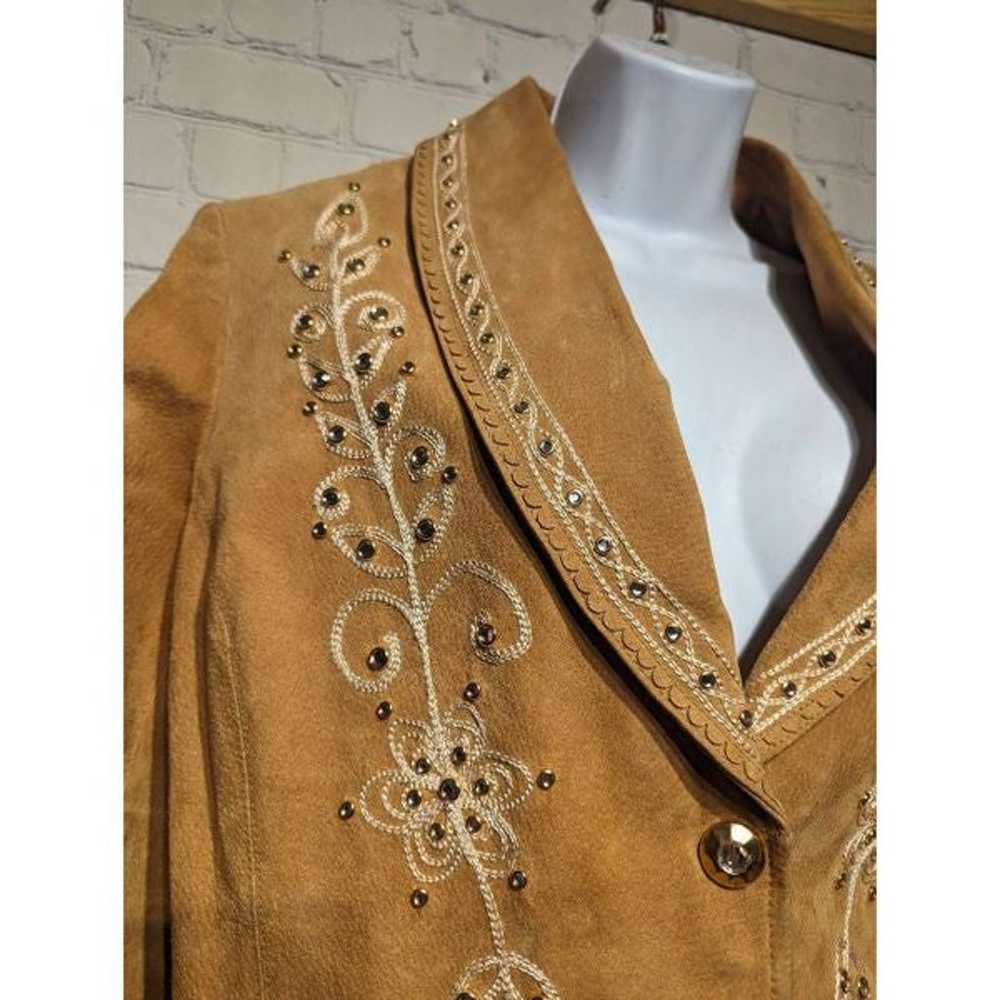 Vintage leather embroidered jacket blazer xl - image 4