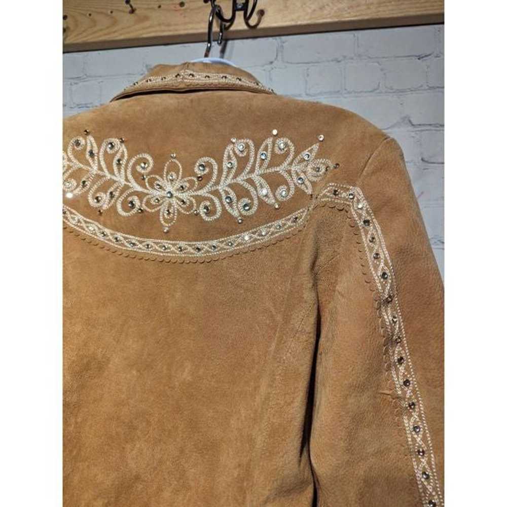Vintage leather embroidered jacket blazer xl - image 6