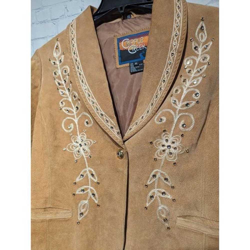Vintage leather embroidered jacket blazer xl - image 8