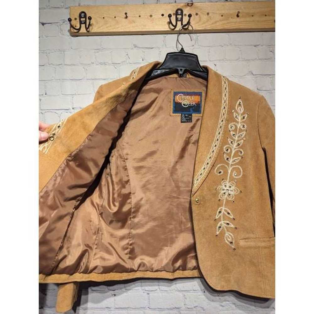 Vintage leather embroidered jacket blazer xl - image 9