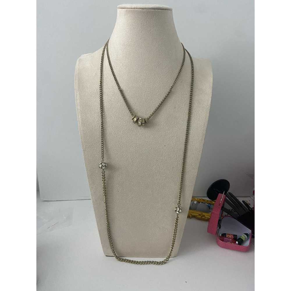 Generic Long layered chain necklace gold tone wit… - image 1