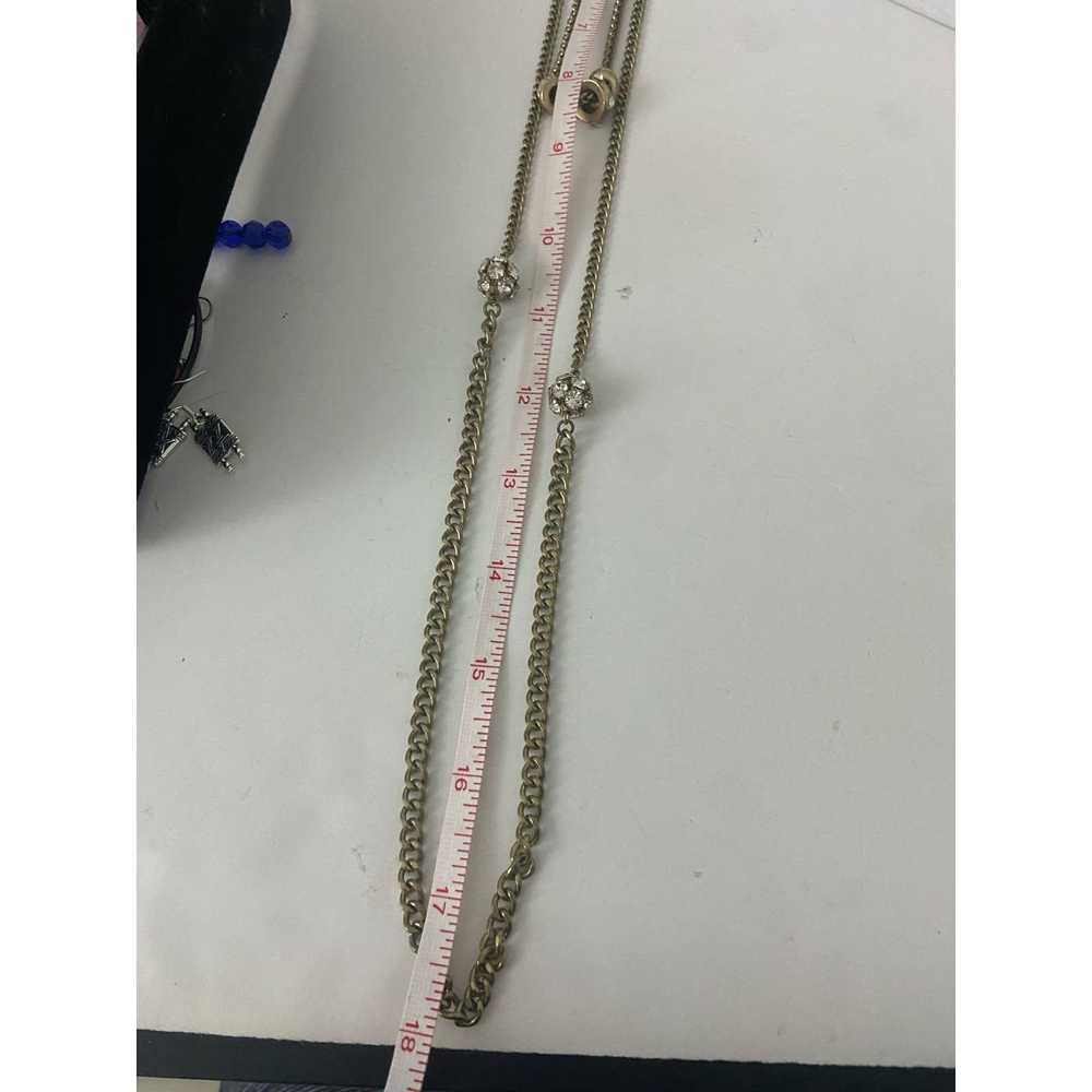 Generic Long layered chain necklace gold tone wit… - image 4