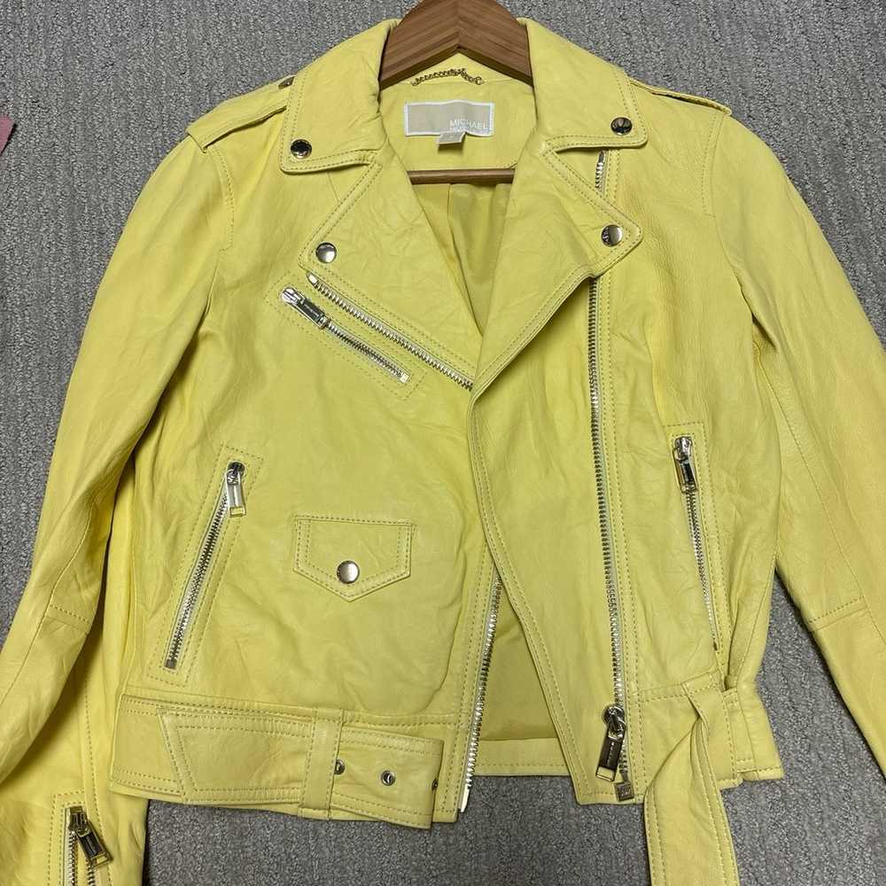 Michael kors leather jacket yellow small - image 1