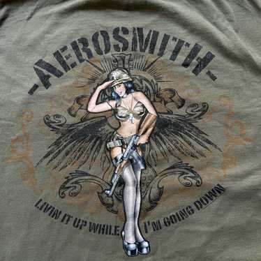 Vintage Aerosmith 2009 Livin It Up Army Green T-s… - image 1
