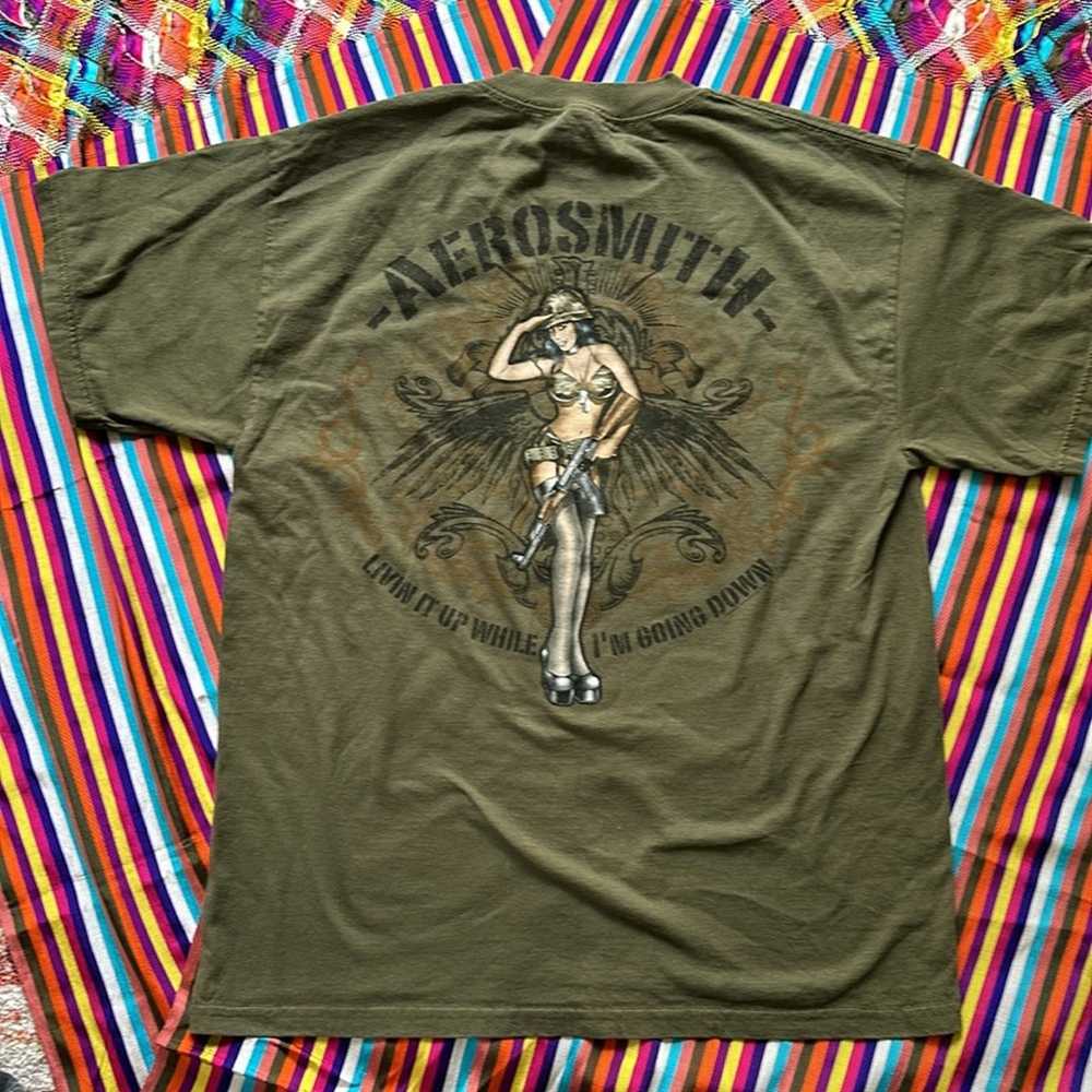 Vintage Aerosmith 2009 Livin It Up Army Green T-s… - image 8