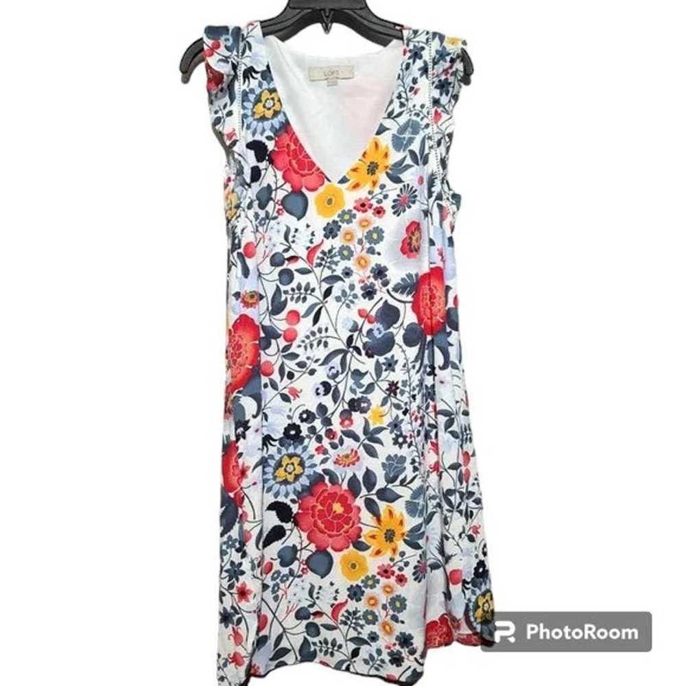 Loft LOFT V neck Flutter Sleeve Floral Shift Dres… - image 2