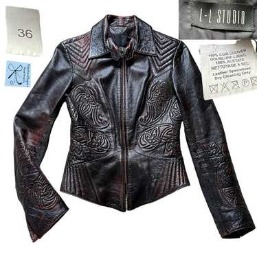 L-L Studio 100% Leather Tooled Jacket Sz 36 - image 1