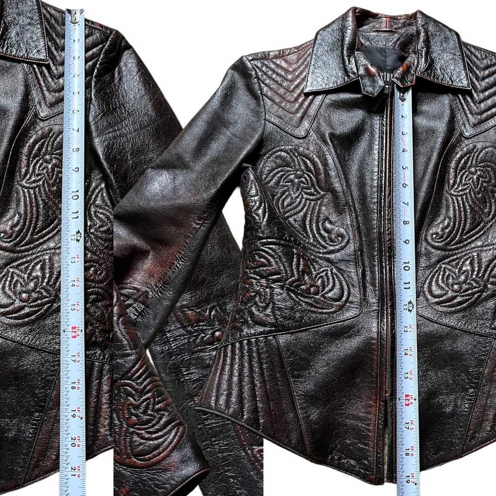 L-L Studio 100% Leather Tooled Jacket Sz 36 - image 3