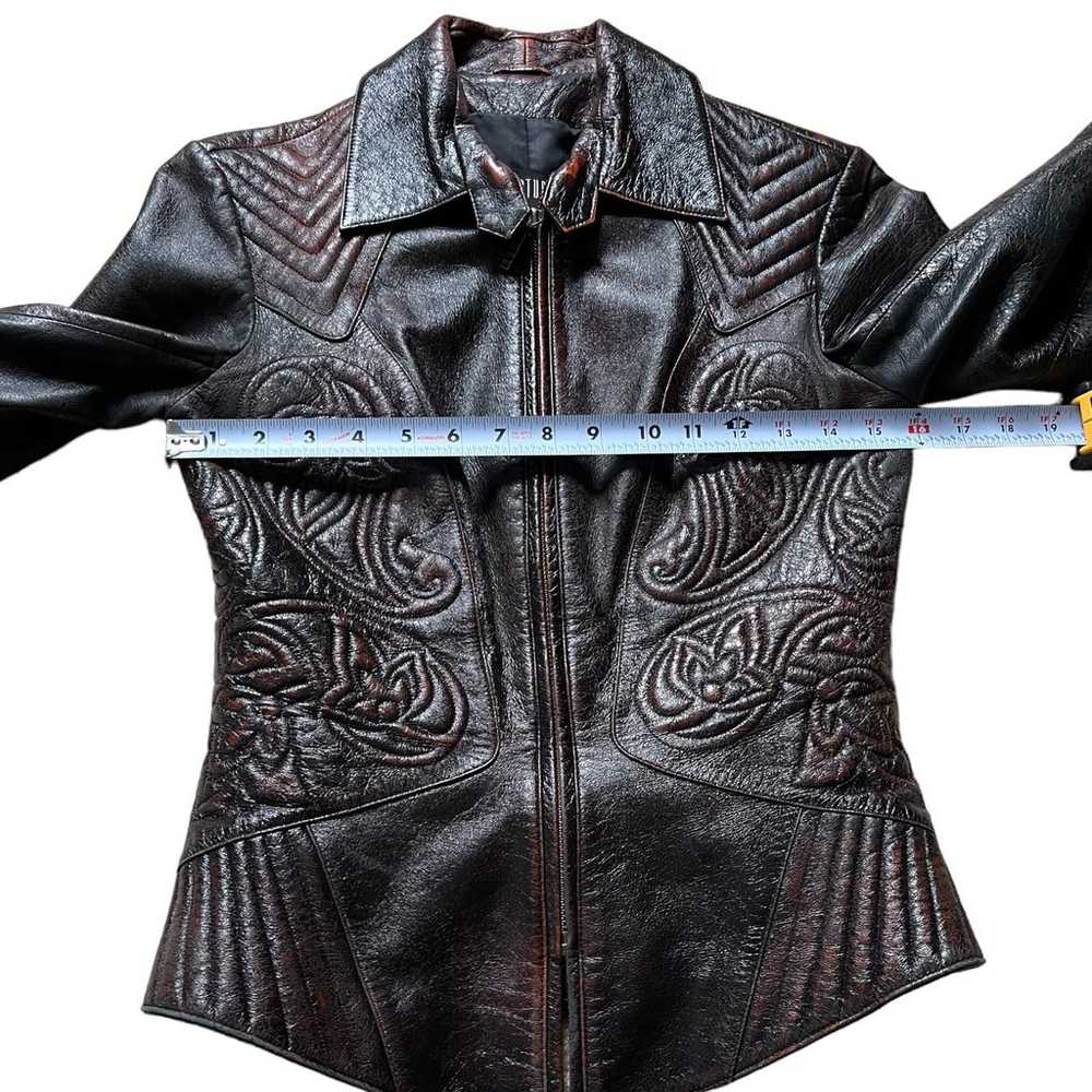 L-L Studio 100% Leather Tooled Jacket Sz 36 - image 4