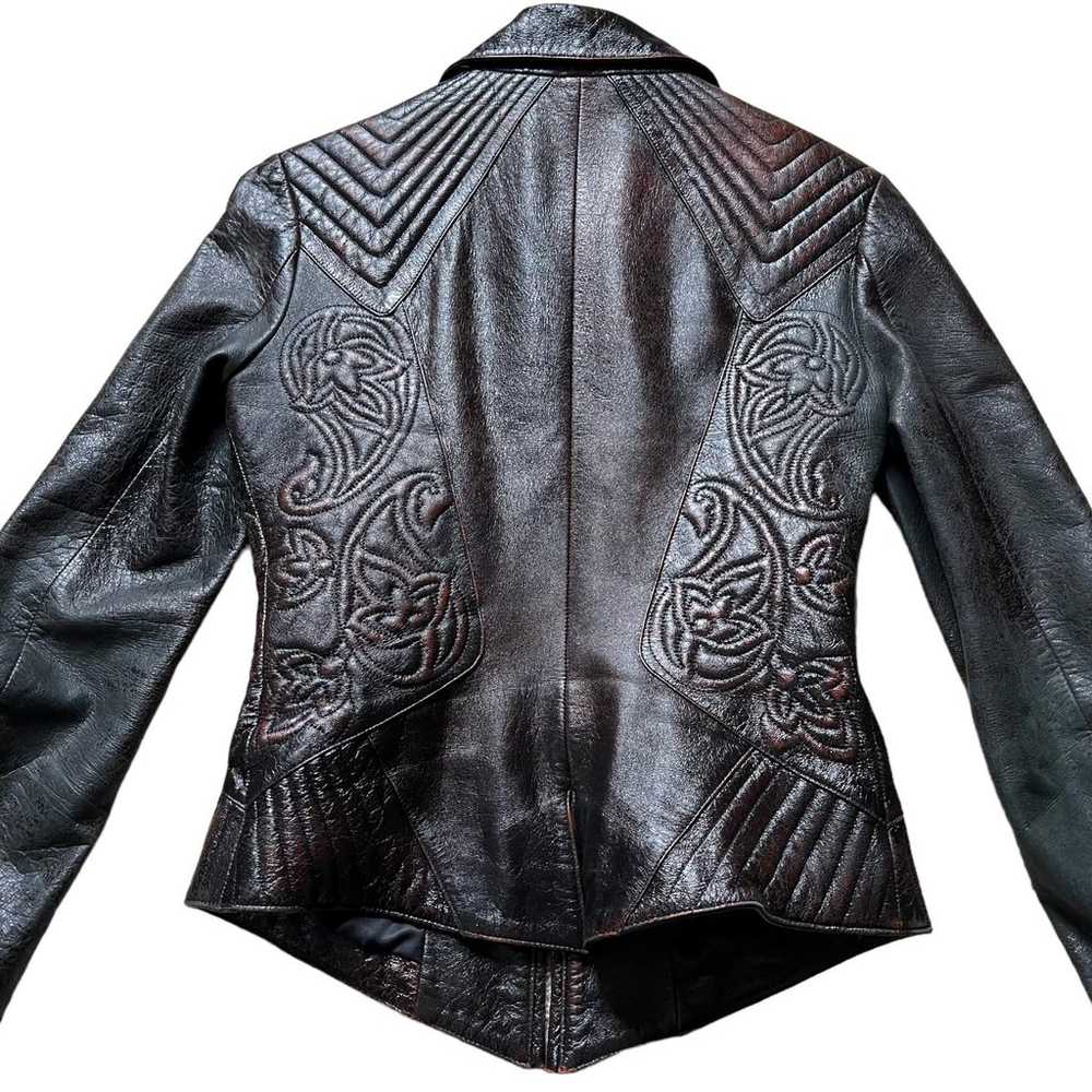 L-L Studio 100% Leather Tooled Jacket Sz 36 - image 5