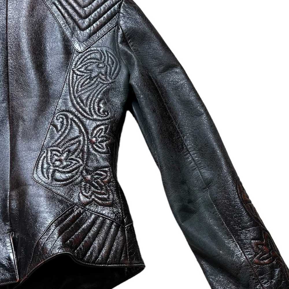 L-L Studio 100% Leather Tooled Jacket Sz 36 - image 6
