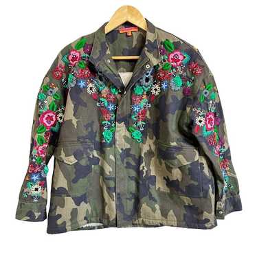 VILAGALLO Ania Camouflage Jacket Embroidered Flowe