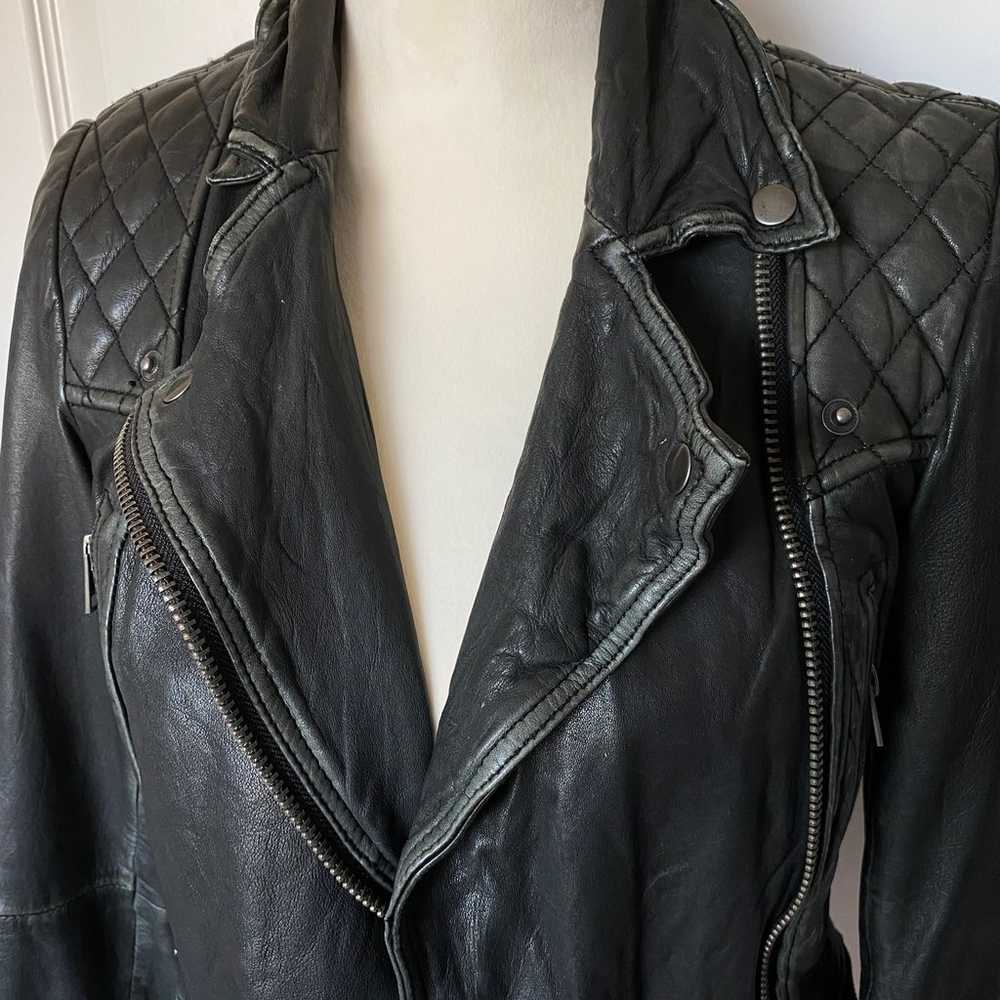 All Saint Biker Black Leather Jacket US 4/UK 8 - image 2