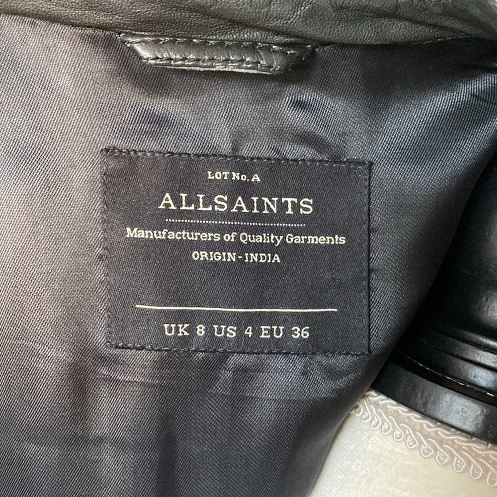 All Saint Biker Black Leather Jacket US 4/UK 8 - image 9