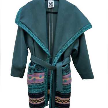 M Missoni Virgin Wool Belted Shawl Collar Coat Gre