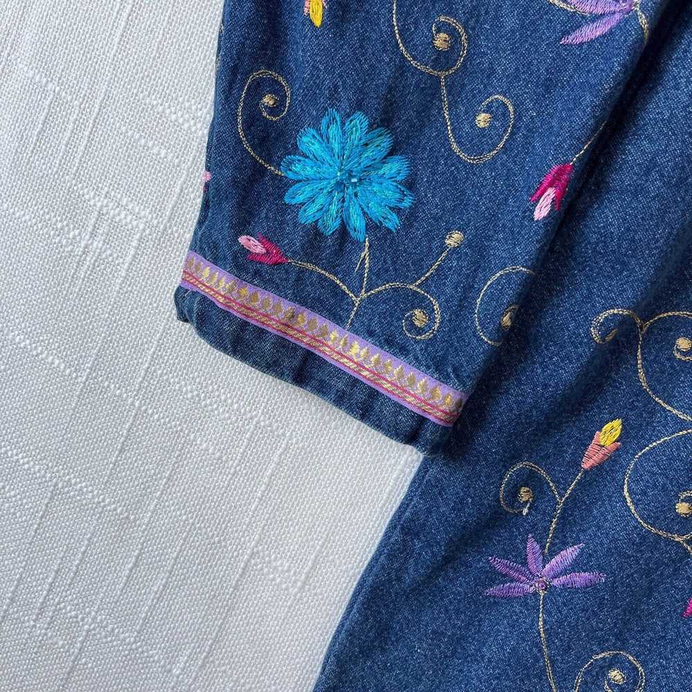 Vintage 90s Floral Embroidered Denim Jacket 1X Co… - image 10