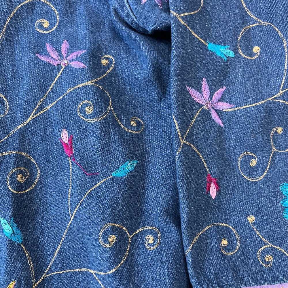 Vintage 90s Floral Embroidered Denim Jacket 1X Co… - image 11