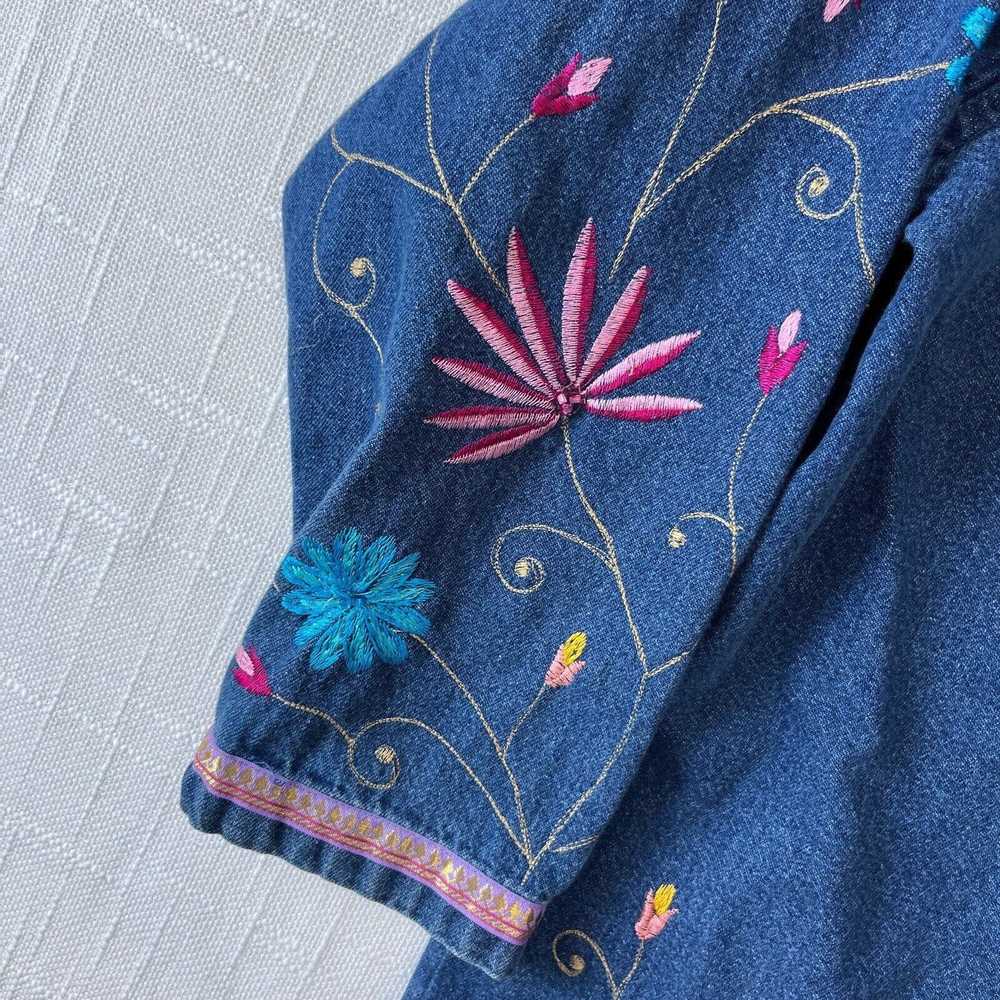 Vintage 90s Floral Embroidered Denim Jacket 1X Co… - image 12