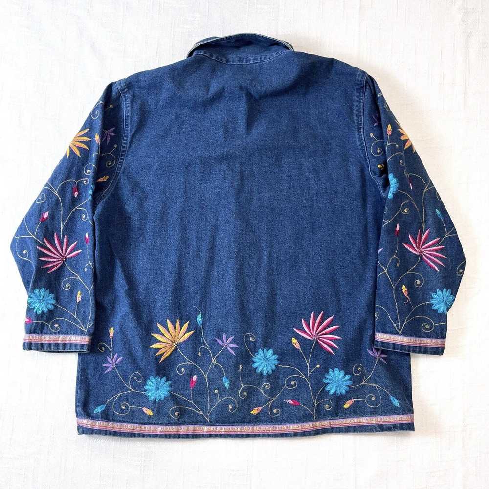 Vintage 90s Floral Embroidered Denim Jacket 1X Co… - image 2