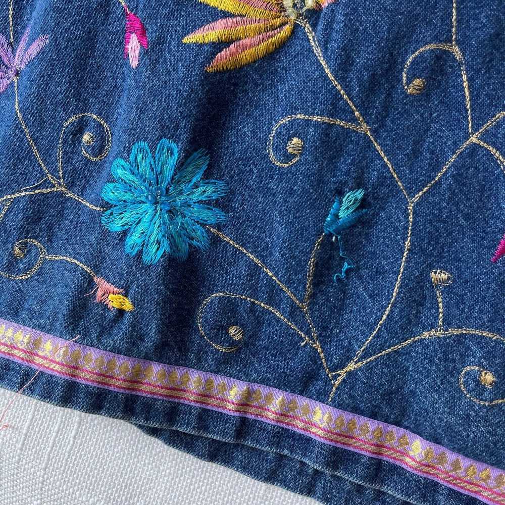 Vintage 90s Floral Embroidered Denim Jacket 1X Co… - image 6