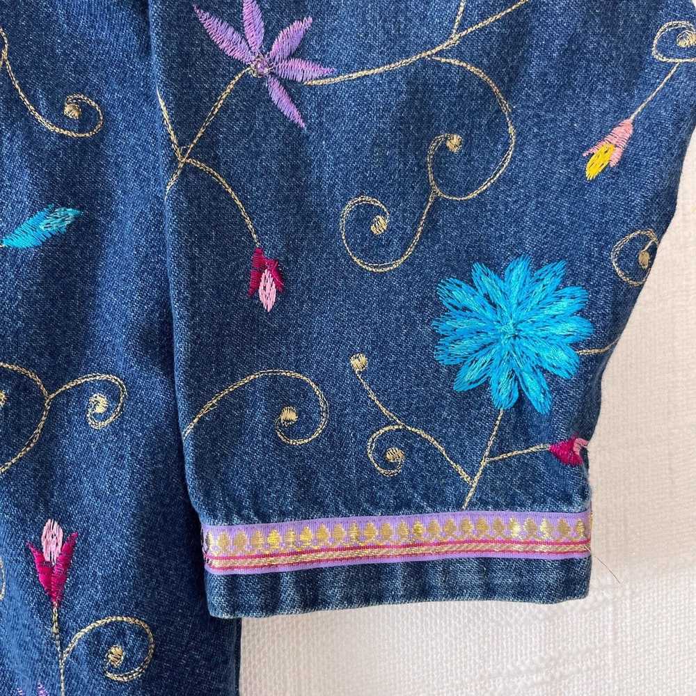 Vintage 90s Floral Embroidered Denim Jacket 1X Co… - image 7