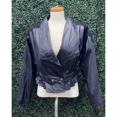 Black Leather 80's bomber jacket - image 1