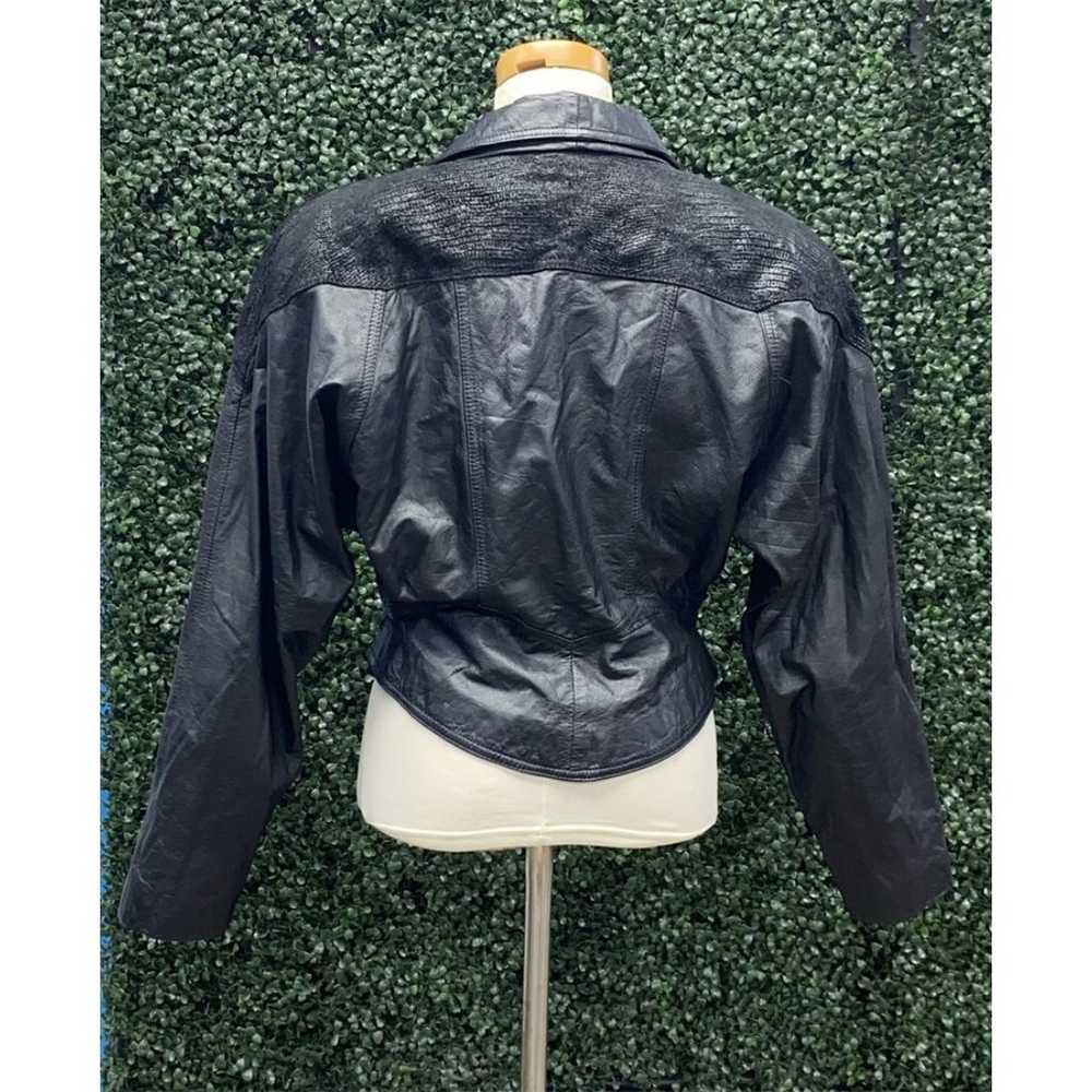 Black Leather 80's bomber jacket - image 3
