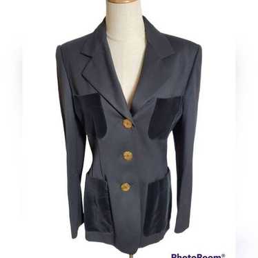 Escada Black Wool and Velvet Blazer Jacket - image 1