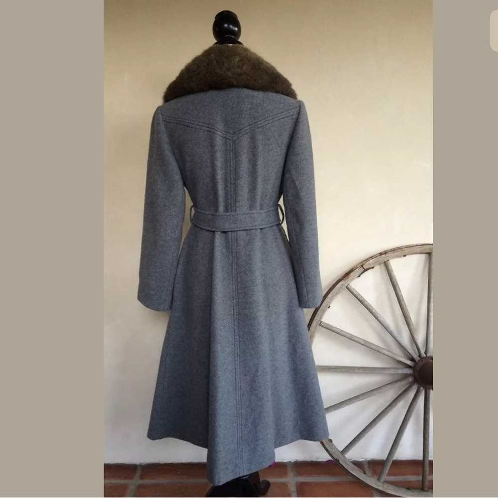DOMINO 60-70s Gray Wool Coat Fur Collar - image 2