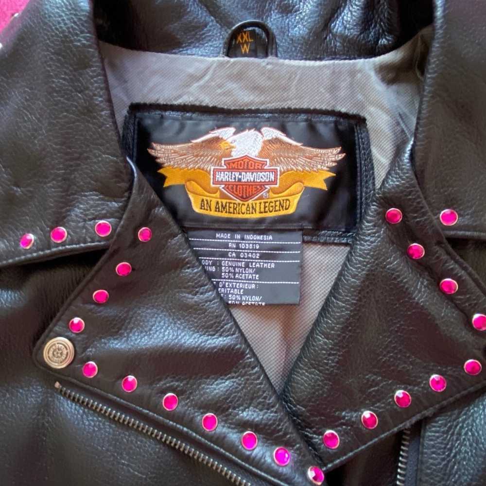 Harley Davidson Black Leather Riding Jacket, Cust… - image 3