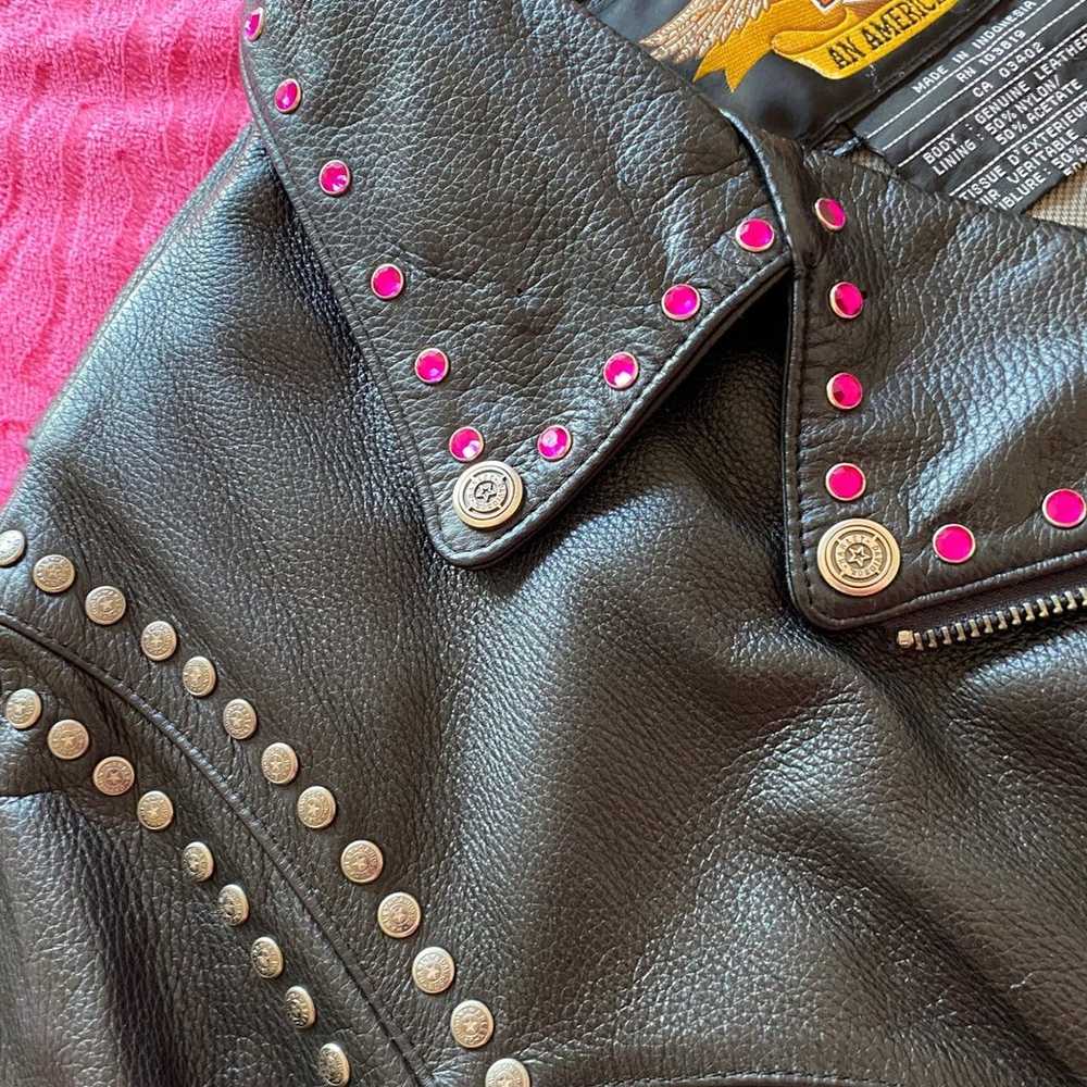Harley Davidson Black Leather Riding Jacket, Cust… - image 8