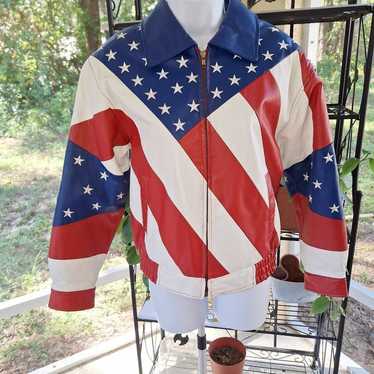 Vintage Leather American Flag Jacket