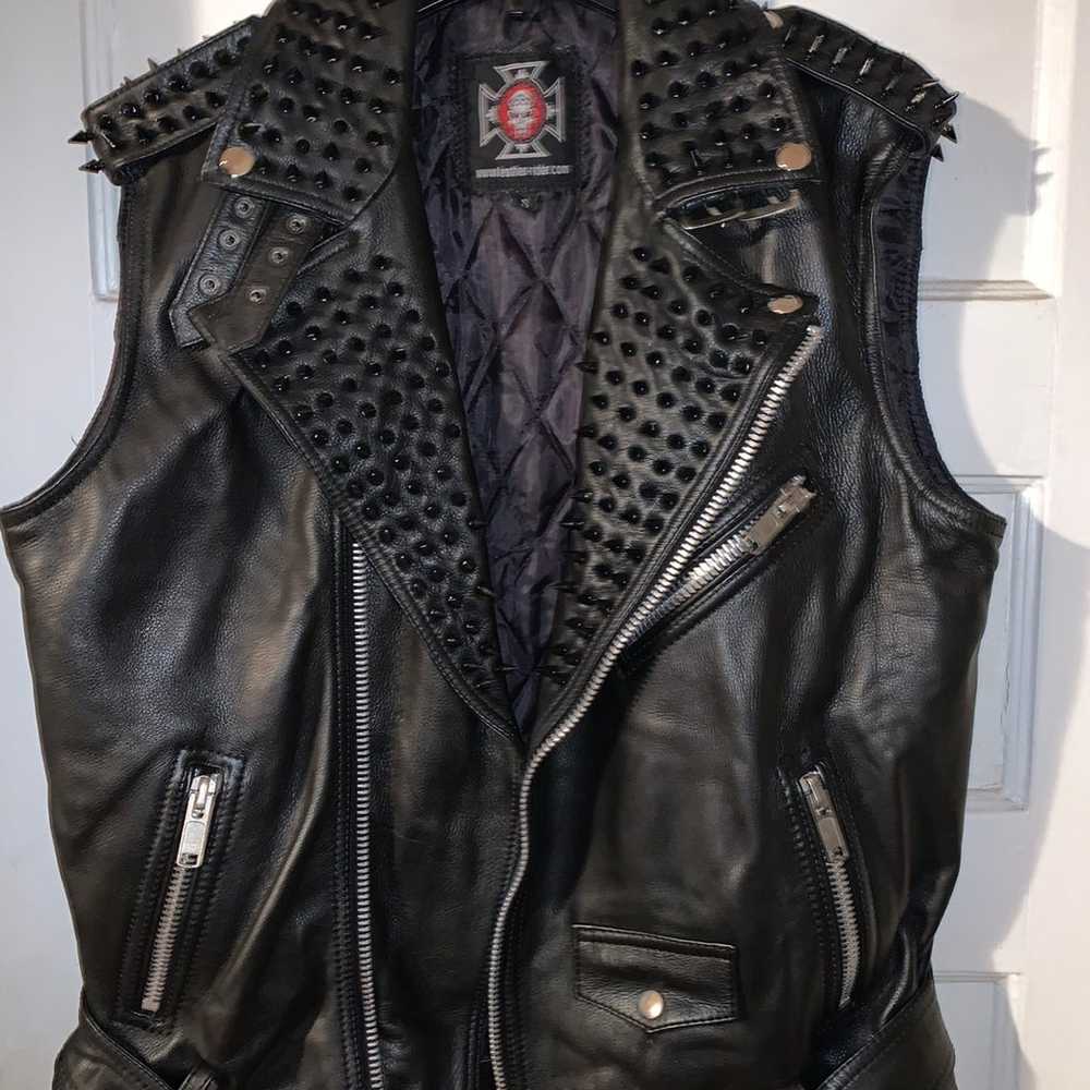 Real Leather Motercycle Leather Vest - image 11