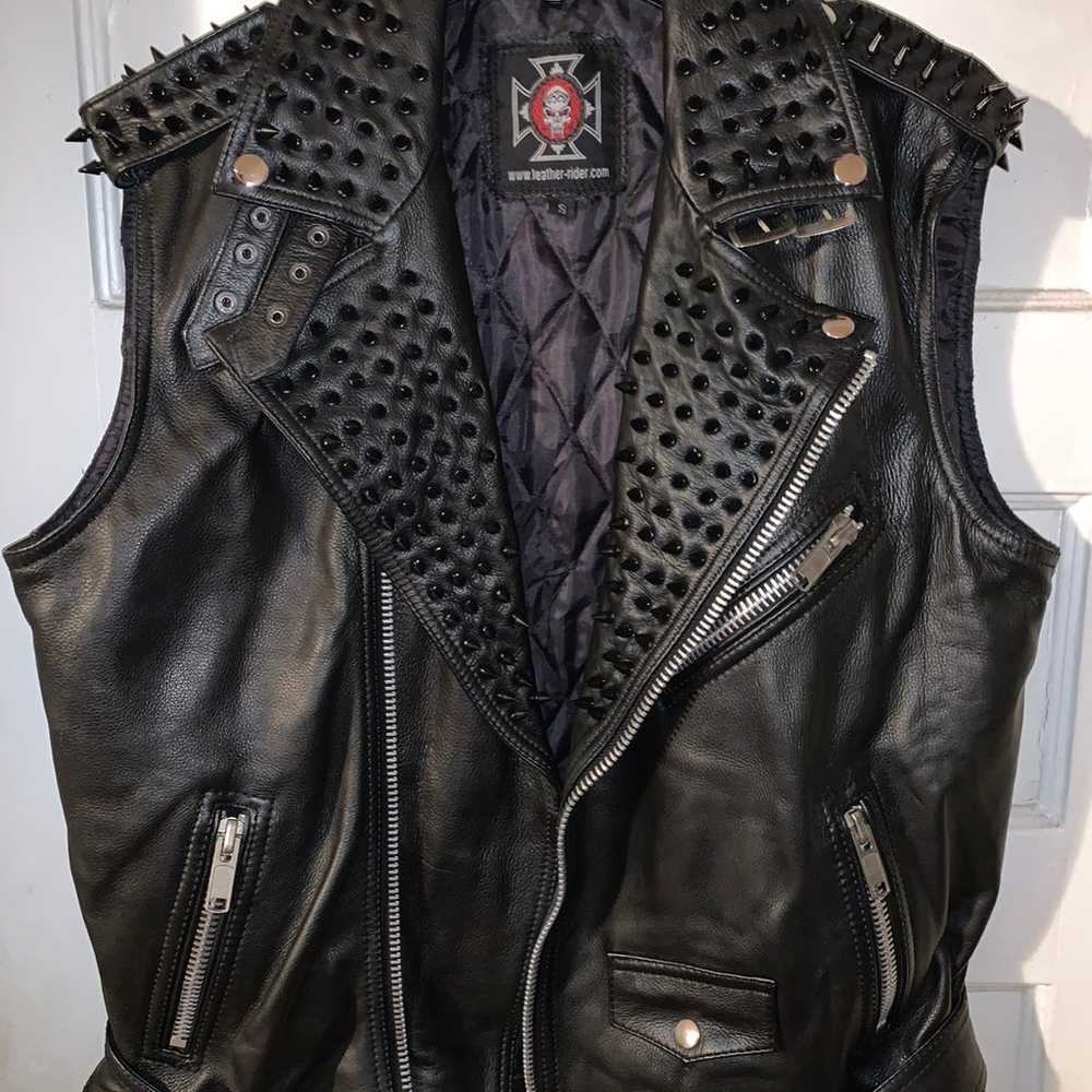 Real Leather Motercycle Leather Vest - image 1