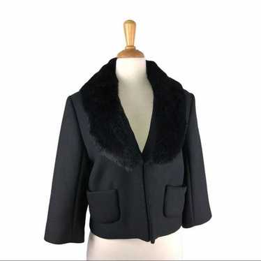 Cacharel Black Wool Blend Jacket w Fur Trim - image 1