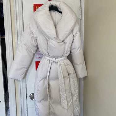 saks potts white nylon puffer maxi jacket