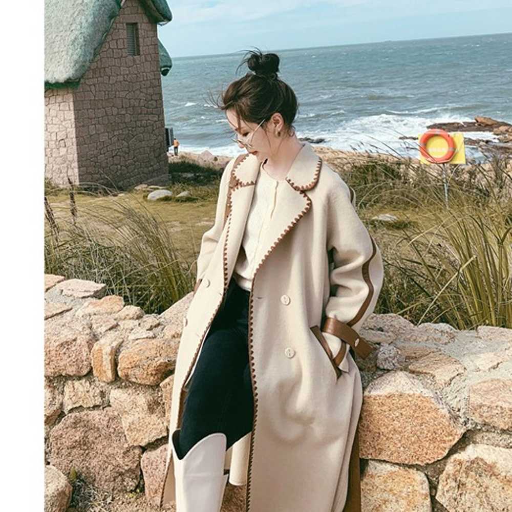 Women's suit collar woolen coat women's long wool… - image 2