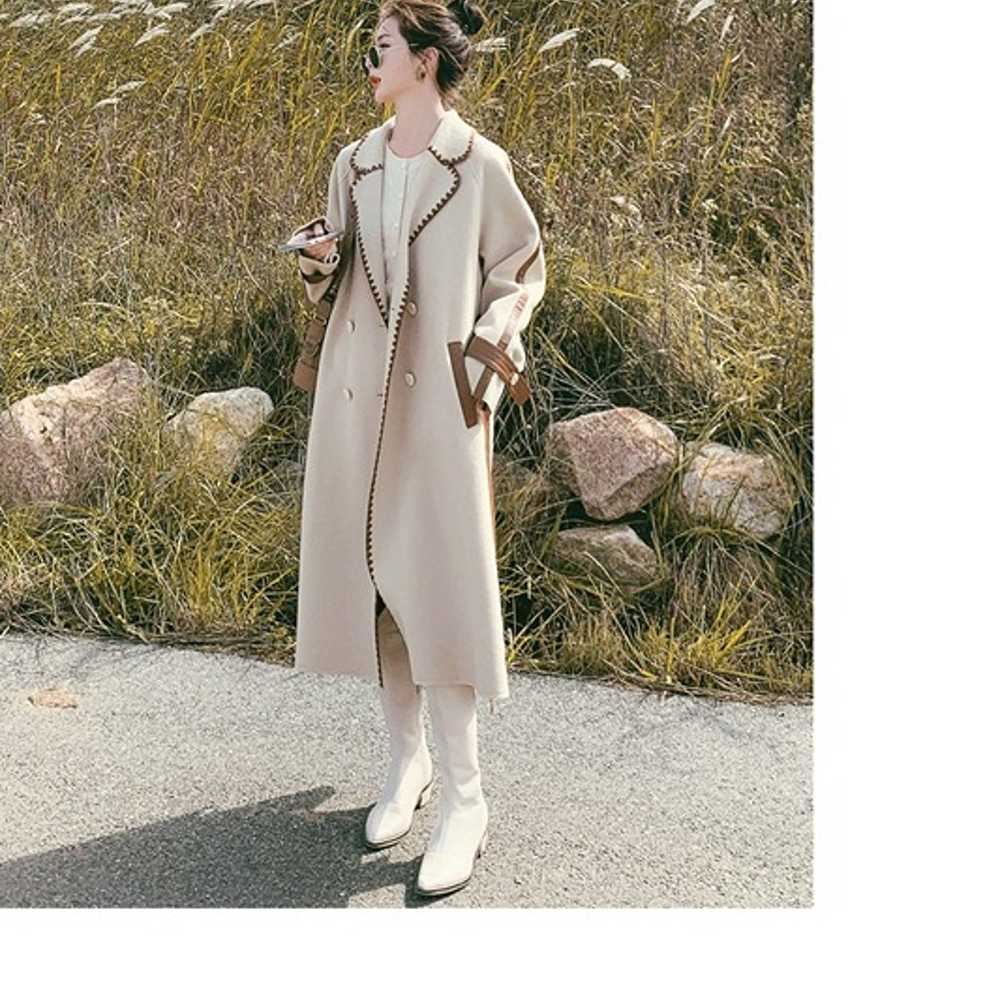 Women's suit collar woolen coat women's long wool… - image 3