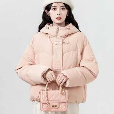 Pink hooded down jacket female duck down short co… - image 1