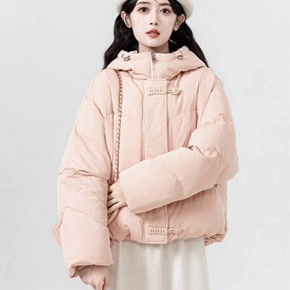 Pink hooded down jacket female duck down short co… - image 2